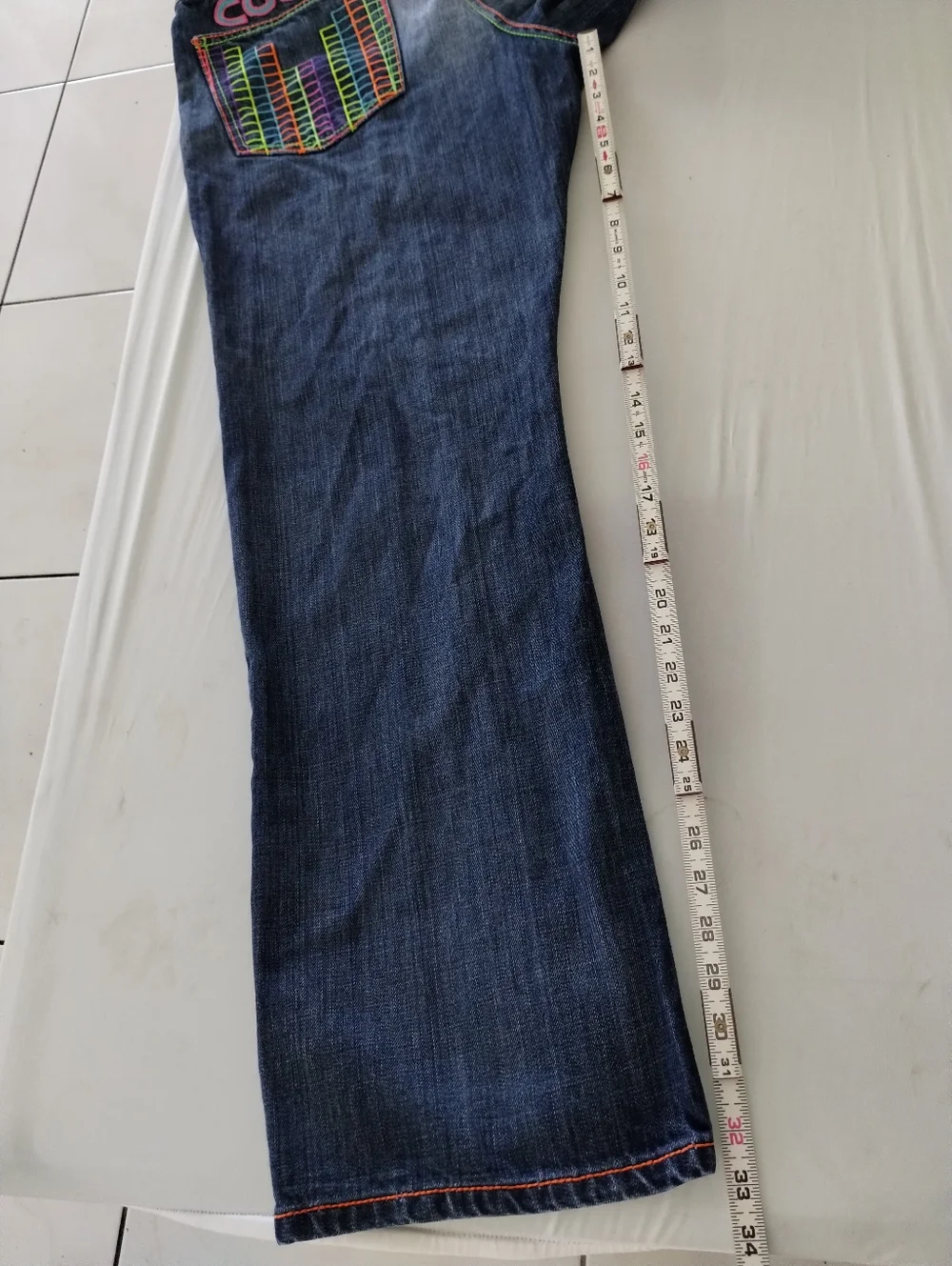 Coogi Men's Pants Y2K Spellout Denim Distressed Embroidered Size 34x 33 - Picture 6 of 14